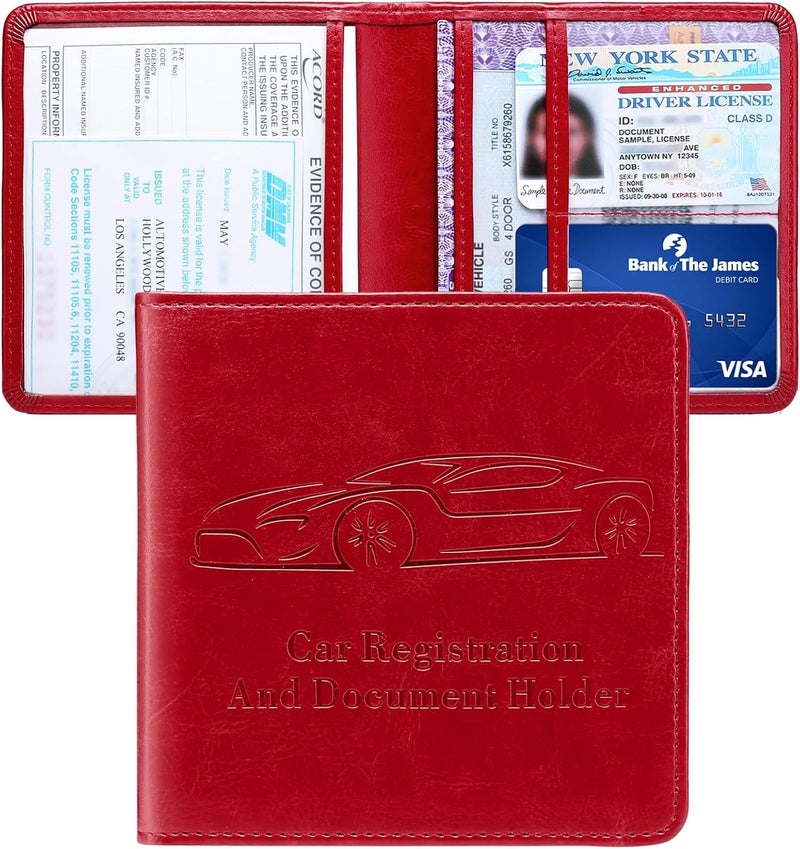 Peisicne Registration and Insurance Card Holder, Vehicle Glove Box Car Organizer with Magnetic Closure, Interior Car Accessories for Documents, Cards, License Storage, 1-Pack Red - Image 1